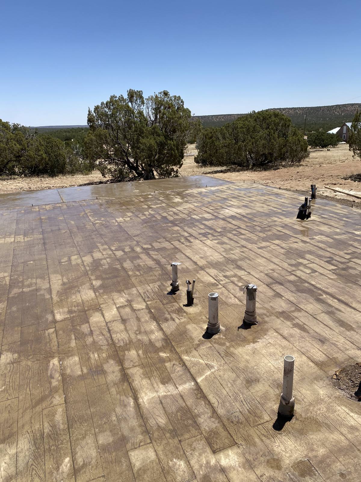 Monolithic slab foundation, ready for framing